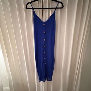 Express Royal Blue Midi Dress with Button Detail